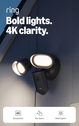 Ring Floodlight Cam 4K Pro (newest model), Wired, Retinal 4K with wide-angle video, 10x Enhanced Zoom, and 2000 Lumen Floodlights, White