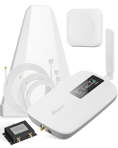HiBoost Hero 3500-4000 Sq.Ft Cell Phone Signal Booster for Home with 2-Way Splitter Kit | Expand to Multiple Rooms | Supports All US Carriers 5G 4G LTE | Includes Panel & Whip Antennas