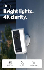 Ring Spotlight Cam 4K Pro (newest model), Plug-In, Home or business security, Retinal 4K with wide-angle video, 10x Enhanced Zoom, and 600 Lumen Spotlights, White