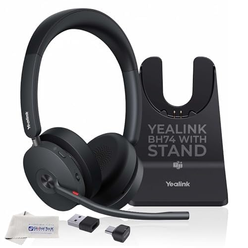 Yealink Headset BH74 Bluetooth Wireless On-ear, Acoustic Shield Mic & Hybrid ANC, Long Battery, All-Day Comfort, Dual Busylight, Teams Certified, Ideal for Office, Remote, and On-the-Go with Cloth