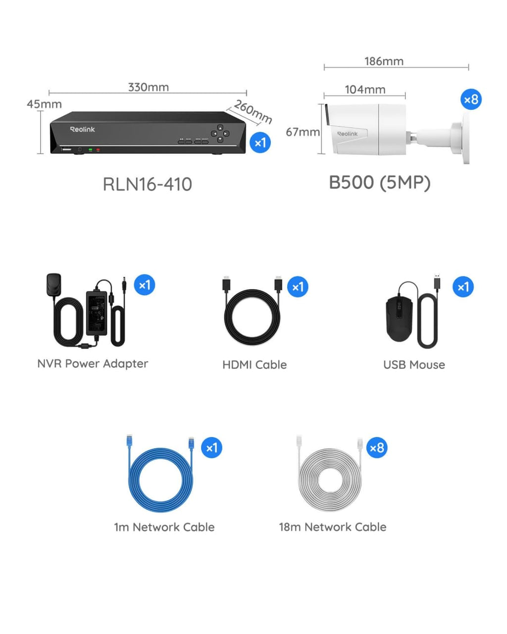 REOLINK 16CH 5MP Home Security Camera System with 4TB HDD RLK16-410B8-5MP