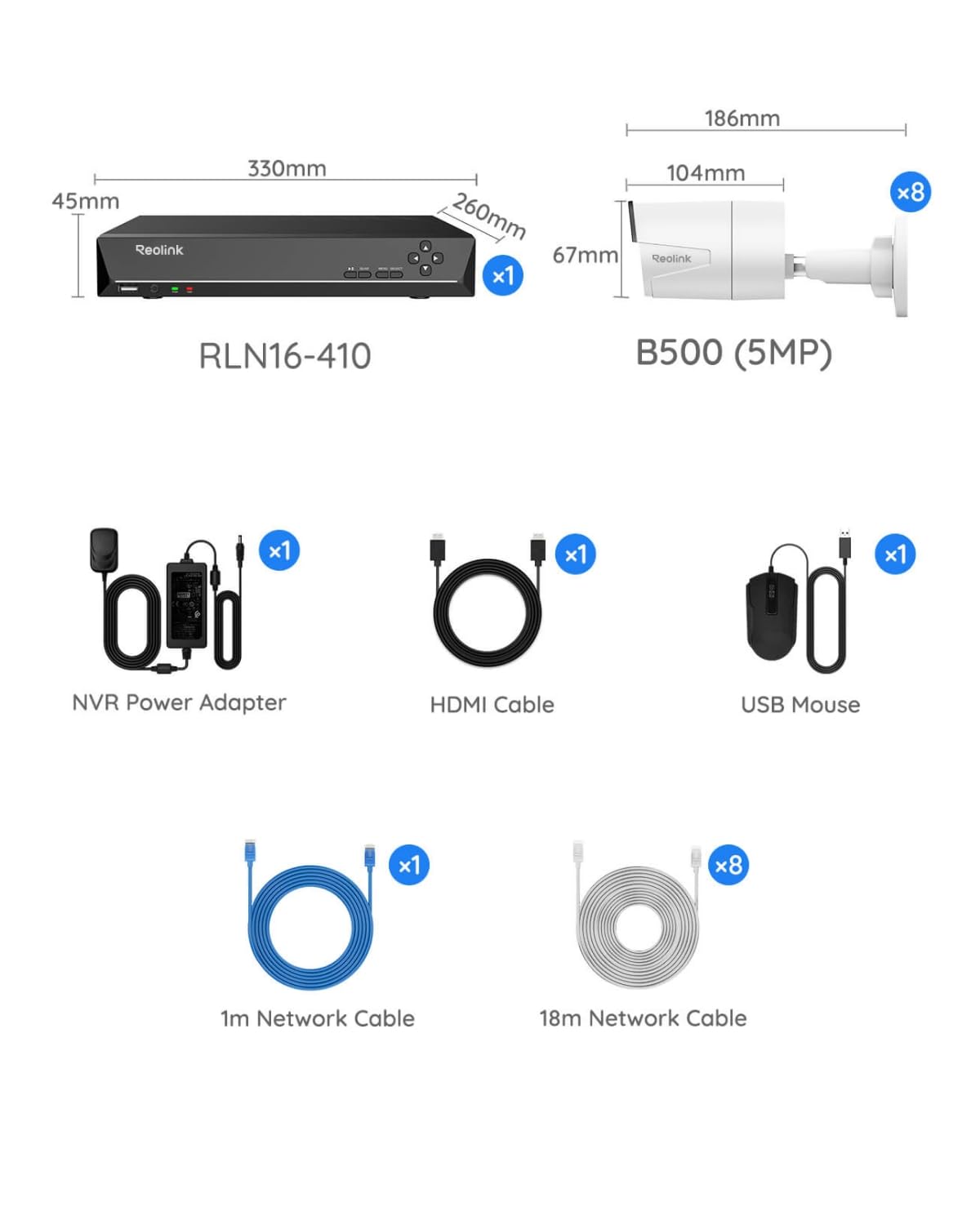 REOLINK 16CH 5MP Home Security Camera System with 4TB HDD RLK16-410B8-5MP