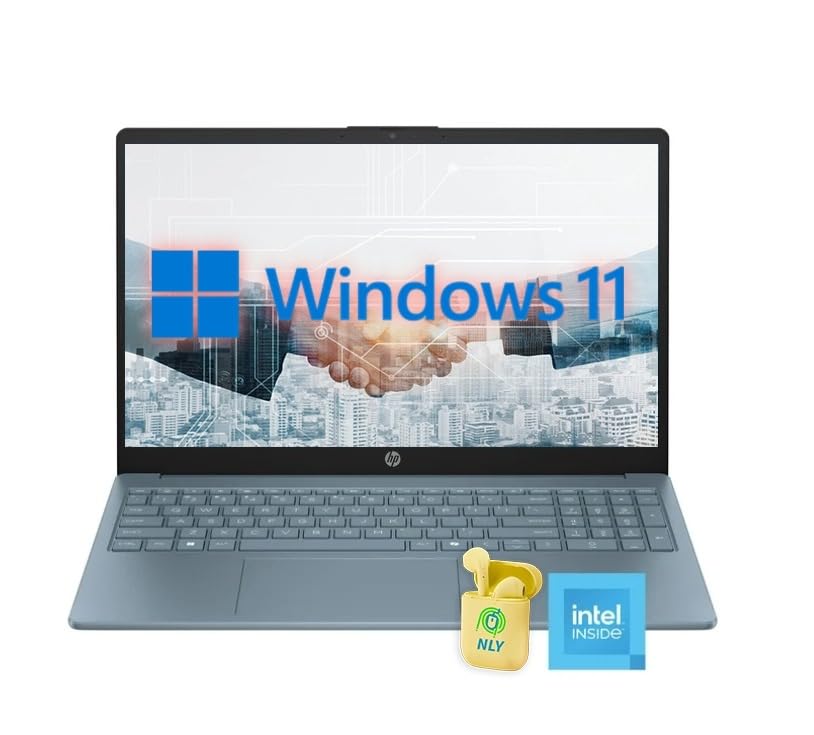 HP 15.6" Business Laptop Computer, 4-Core Intel N200 Processor, Windows 11 Laptop with 1-Year Microsoft Office 365, 16GB RAM 128GB UFS, Numeric Keypad, NLY Earphones, Moonlight Blue