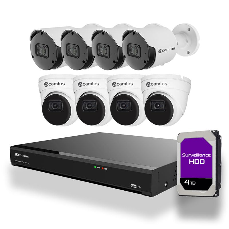 PoE Business Security Camera System, 8 2K Cameras, 128Mbps, 4TB HDD, NDAA, AI Detection, Plug-N-Play Installation, 24/7 Continious Recording
