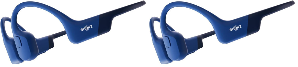 SHOKZ OpenRun, Bone Conduction Headphones,Open-Ear Bluetooth Wireless Sport Headphones for Running & Workout,Sweat Resistant, Long 8H Playtime,Mic,Hair Band-Standard-Blue (Pack of 2)