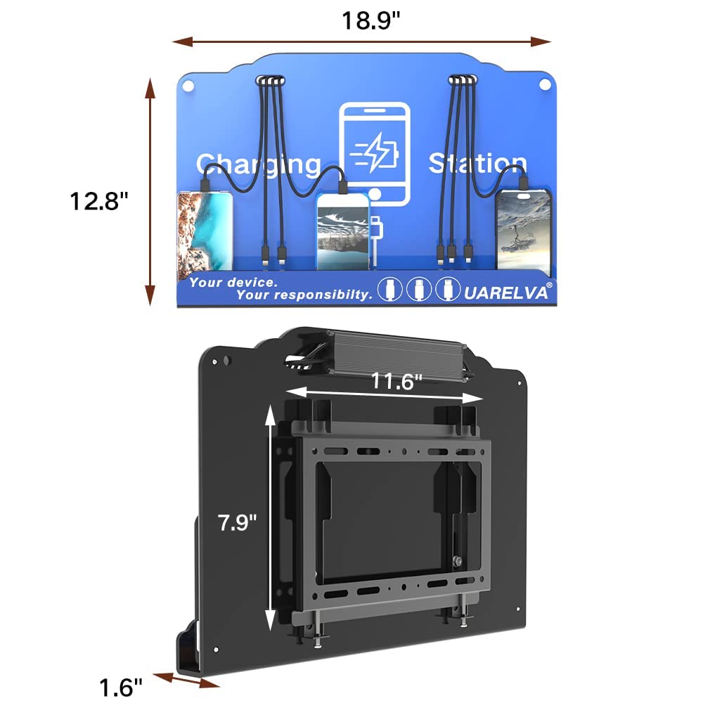 Wall Mounted Cell Phone Charging Station | 8 Ports High Speed Cables Charging Dock with Apple,Type-C,Android Port | Applicable for Airport/Hotel/Hospital/Banks/Shopping Malls