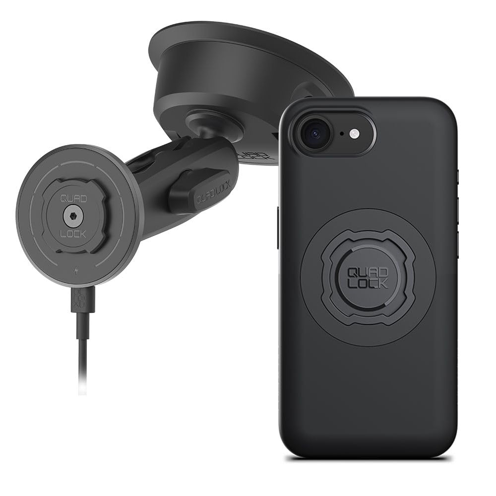 Quad Lock Heavy Duty Suction Car Phone Mount with MAG Phone Case and MAG Wireless Charging Head for iPhone 17e