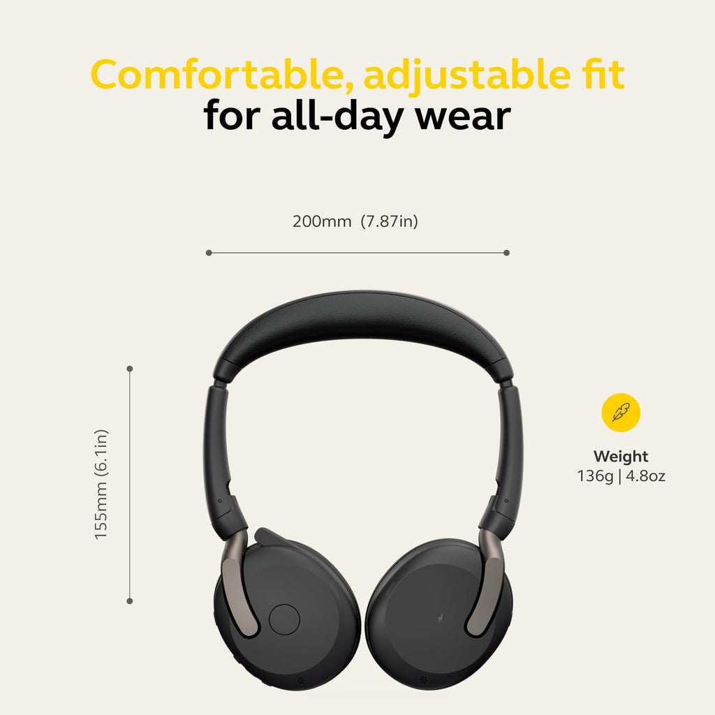 Jabra Evolve2 65 Flex Wireless Stereo Headset - Bluetooth, Noise-Cancelling ClearVoice Technology & Hybrid ANC - Certified for Microsoft Teams - Black