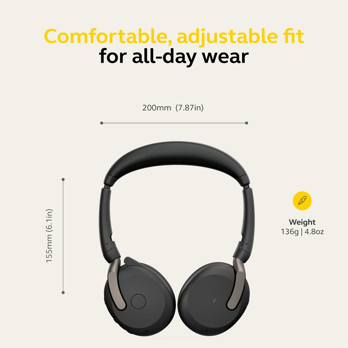 Jabra Evolve2 65 Flex Wireless Stereo Headset - Bluetooth, Noise-Cancelling ClearVoice Technology & Hybrid ANC - Certified for Microsoft Teams - Black