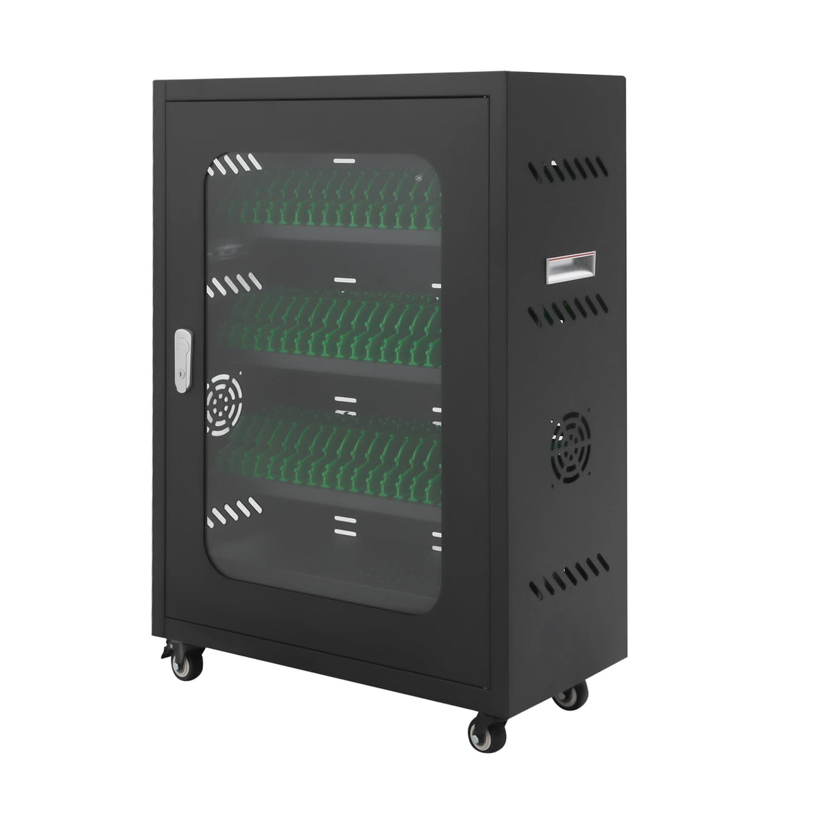 30 Slots Cell Phones Charging Station, Rechargeable Cellphone Locker Storage Charging Station, Mobile Charging Cart with Charging Ports, Wheels & Combination Lock (Black)
