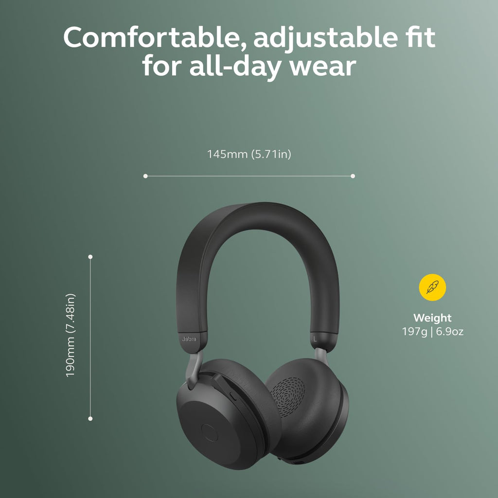 Jabra Evolve2 75 PC Wireless Headset with 8-Microphone Technology - Dual Foam Stereo Headphones with Advanced Active Noise Cancelling, USB-A Bluetooth Adapter and MS Teams-Compatibility - Black