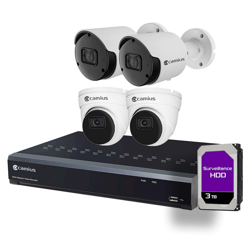 PoE Business Security Camera System, 8 2K Cameras, 128Mbps, 4TB HDD, NDAA, AI Detection, Plug-N-Play Installation, 24/7 Continious Recording