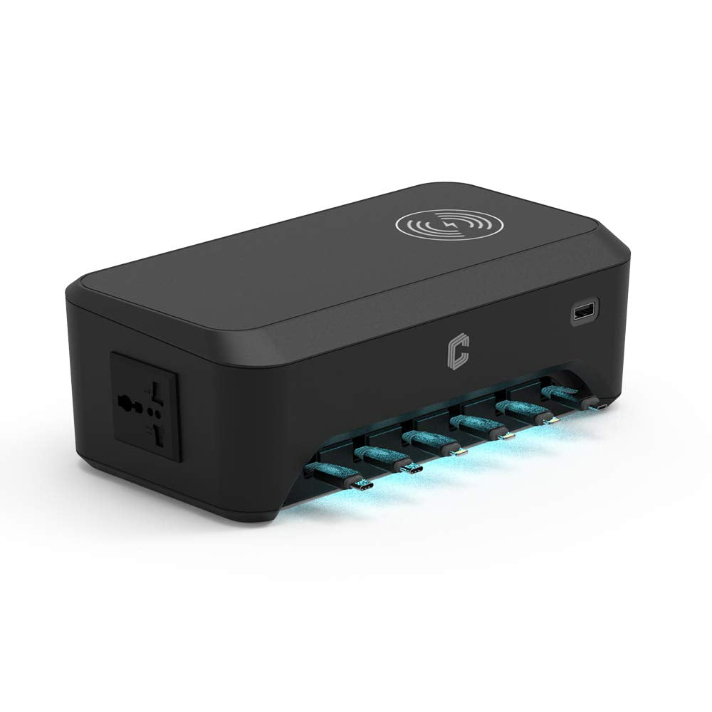 CS9 Pro Desktop Charging Station, 6 Retractable Cables, Wireless Charging Pad, LED Indicator
