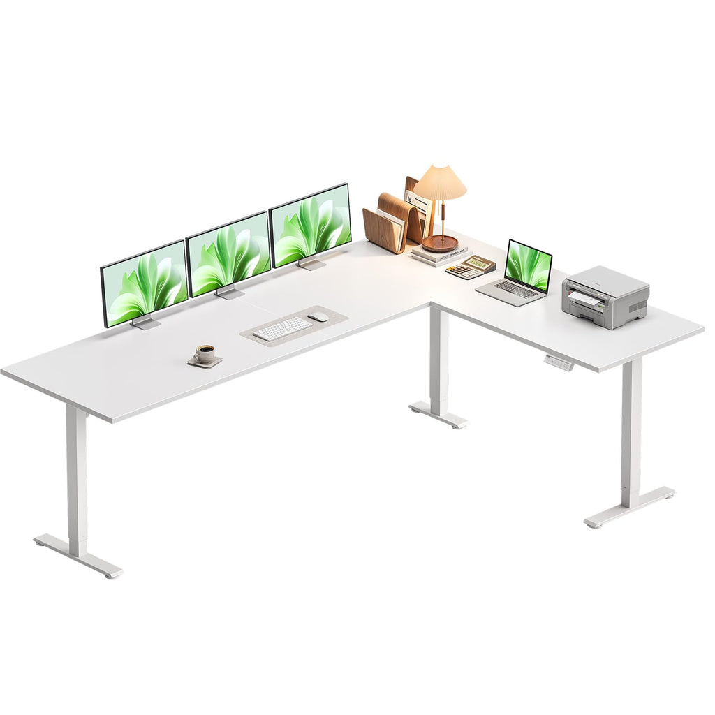 Casaottima 63 Inch L Shaped Electric Standing Desk, Home Office, White