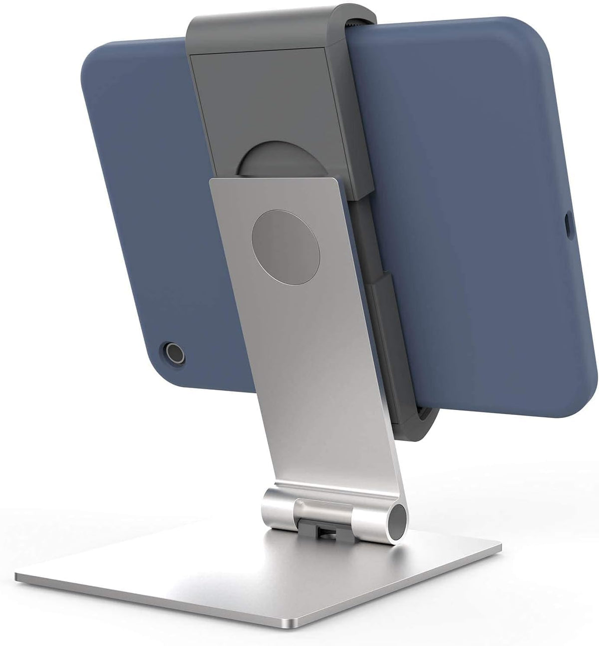 Durable Tablet Holder Table, Extra Large (7-13 Inches with case, 360 Degrees Rotation), Flexible Tilt Adjustment, Cable Management, Silver (893723)