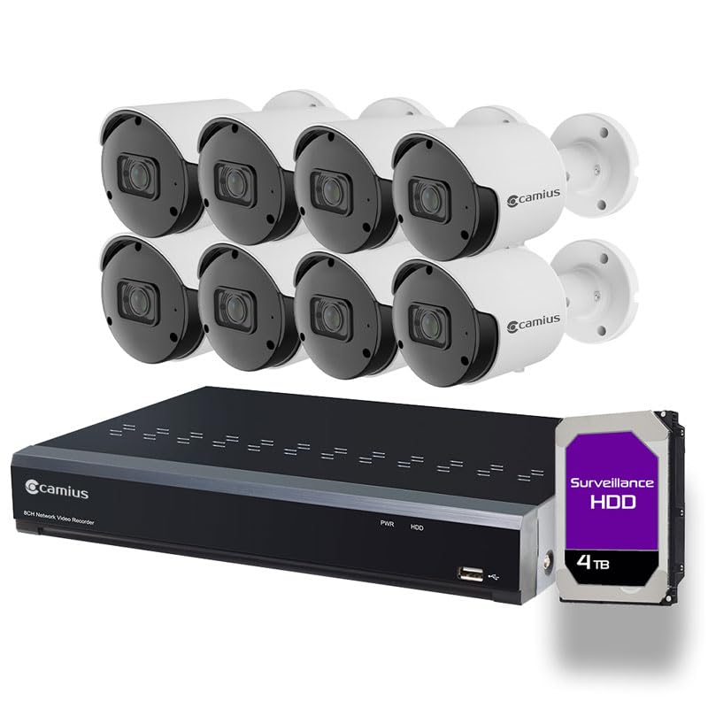 PoE Business Security Camera System, 8 2K Cameras, 128Mbps, 4TB HDD, NDAA, AI Detection, Plug-N-Play Installation, 24/7 Continious Recording