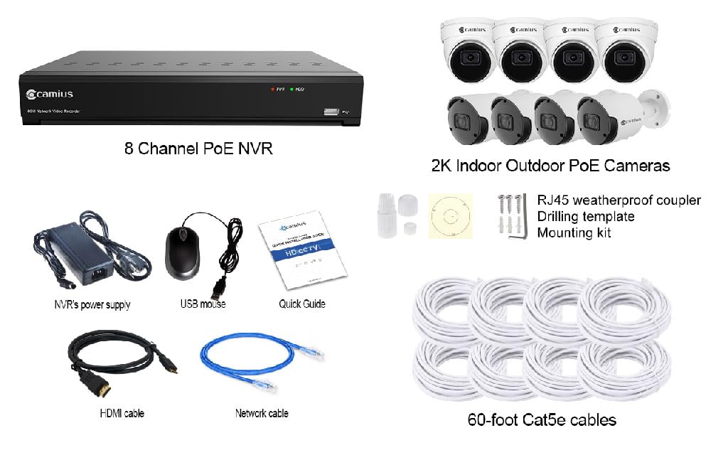 PoE Business Security Camera System, 8 2K Cameras, 128Mbps, 4TB HDD, NDAA, AI Detection, Plug-N-Play Installation, 24/7 Continious Recording