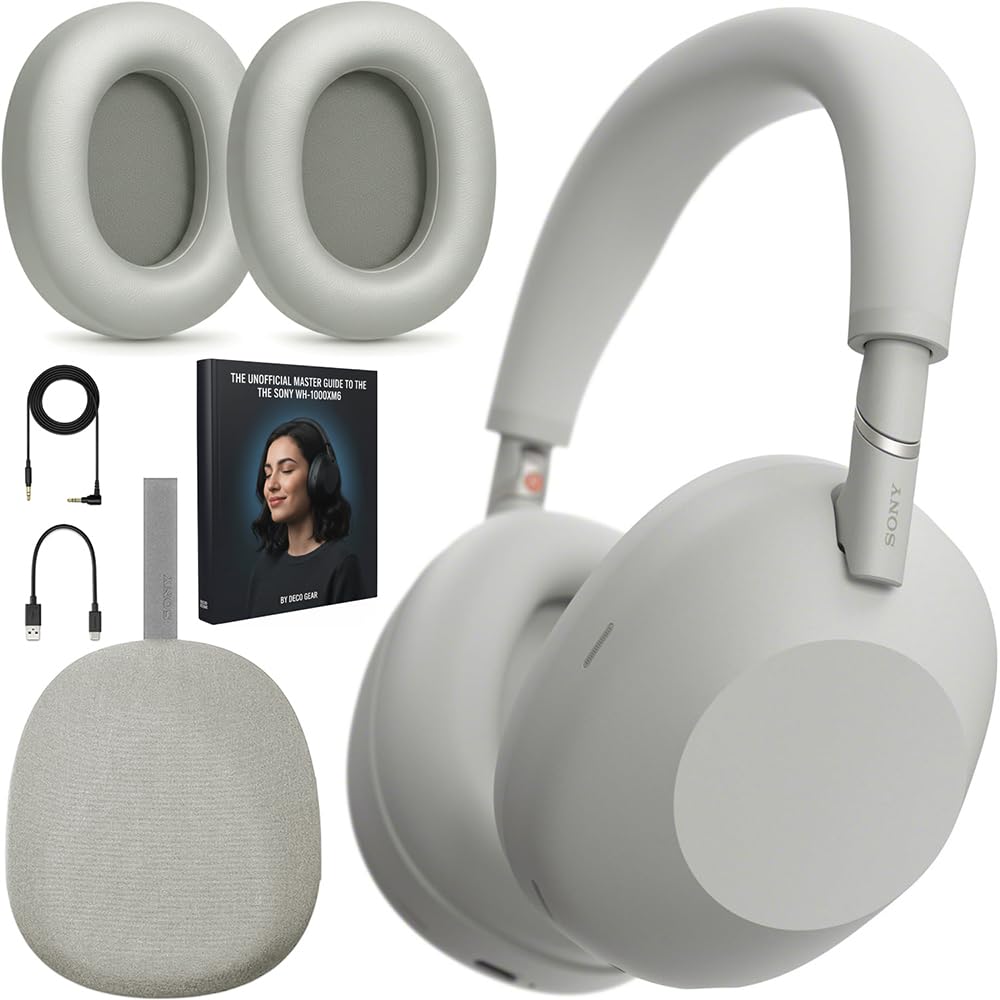 Sony WH-1000XM6 The Best Noise Canceling Wireless Headphones, HD NC Processor QN3, 12 Microphones, Adaptive NC Optimizer, Mastered by Engineers, Studio-Quality, 30-Hour Battery with Deco Guide Bundle