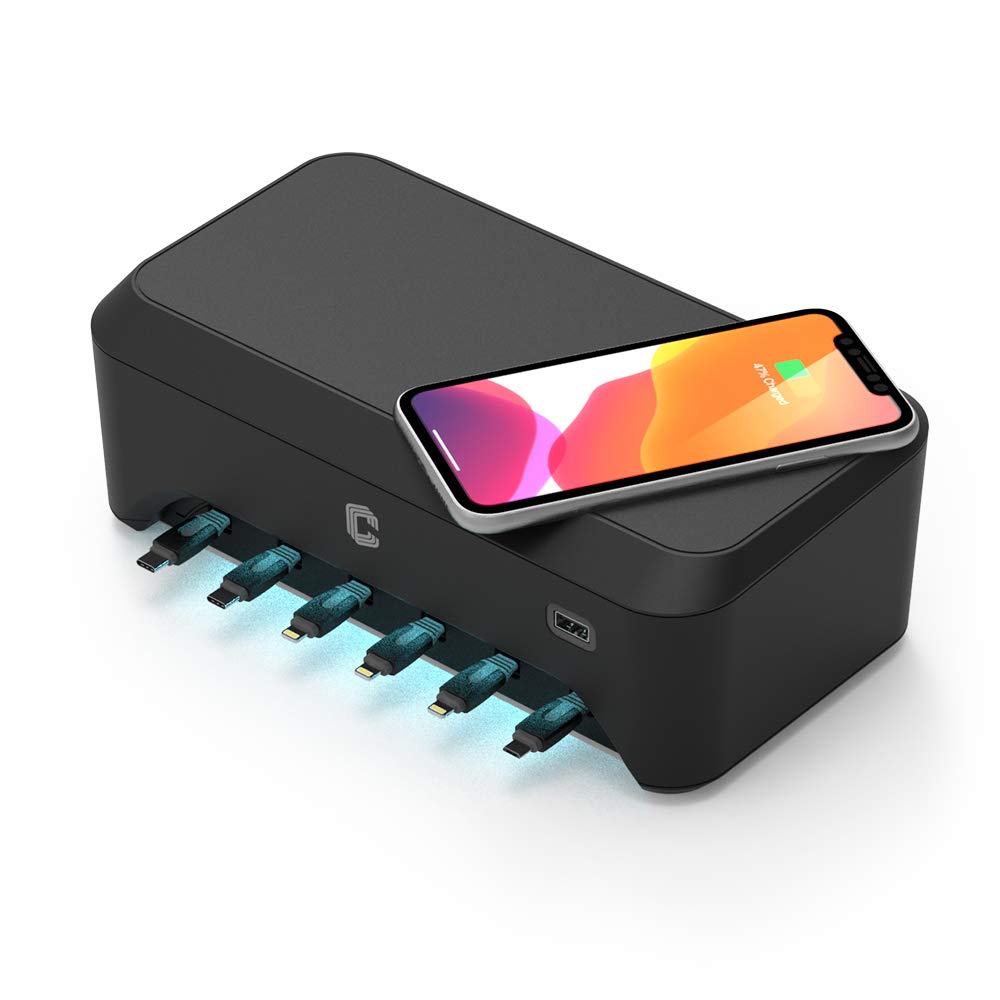 CS9 Pro Desktop Charging Station, 6 Retractable Cables, Wireless Charging Pad, LED Indicator