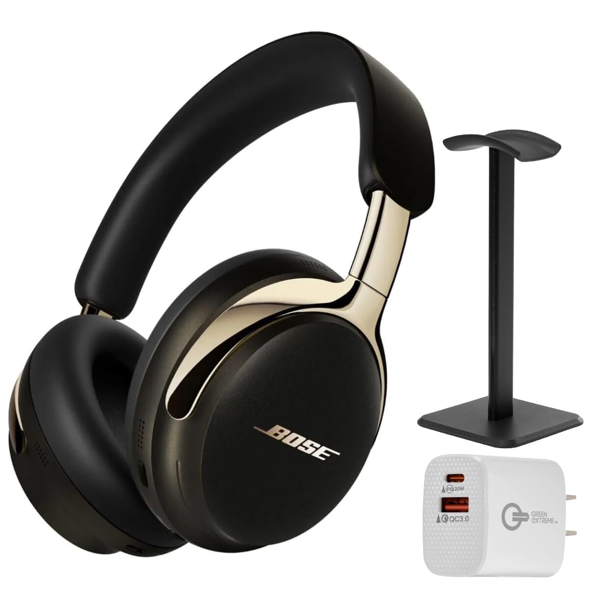 Bose (2nd Gen QuietComfort Ultra Bluetooth Headphones, Wireless Headphones with Spatial Audio, Over Ear Noise Cancelling with Mic, Up to 30 Hours of Play time + 20W Wall Charger (Black)