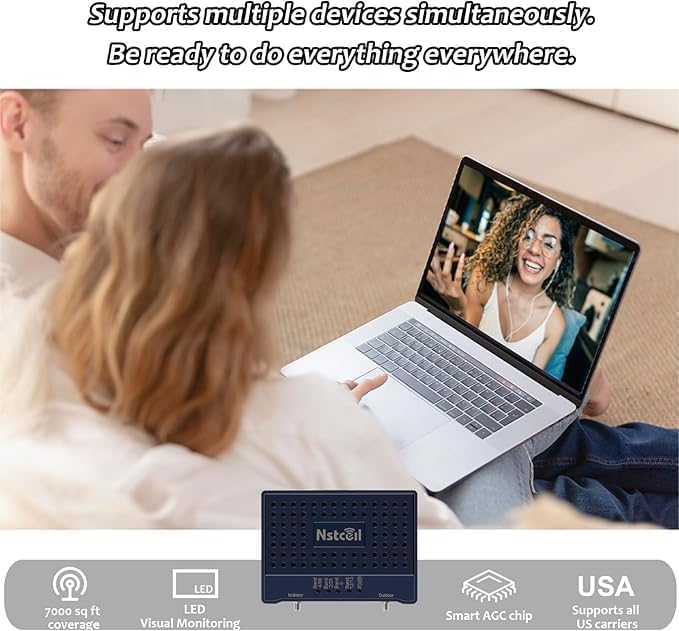 Cell Phone Booster for Home & Multiroom | Up to 8,000 sq ft|Boost Cellular Signal for All U.S. Carriers | Cell Phone Signal Boosters with 2 Inside Antennas | FCC Approved