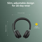 Jabra Evolve2 65 Bluetooth Wireless Headset with Mic for Calls and Music, Dual-Ear Headphones with USB-C Adapter, Up to 37 Hours Battery, Noise-Cancelling, Works with Online Meeting Apps, Black