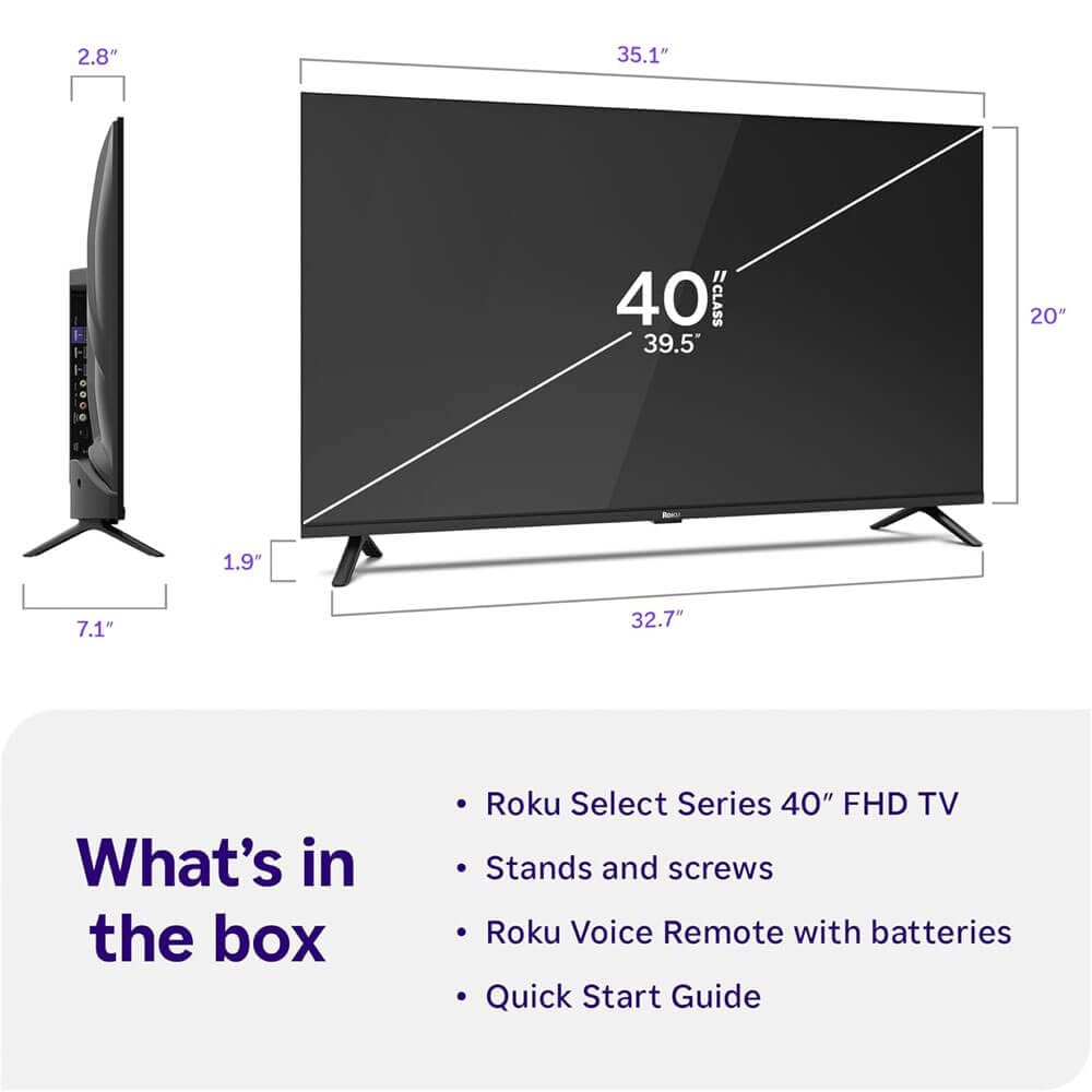 Roku 40 Inch Class Select Series 1080p Full HD Smart TV WiFi LED Display Voice Remote Streaming Apps Included HDMI Cable Streaming Bundle 12 Month CPS Warranty Television