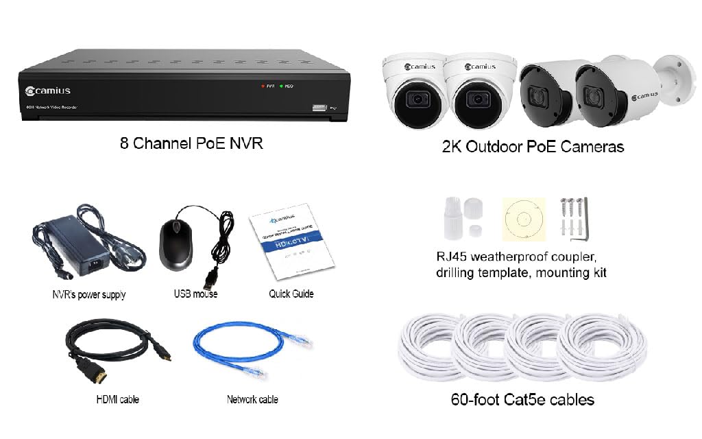 PoE Business Security Camera System, 8 2K Cameras, 128Mbps, 4TB HDD, NDAA, AI Detection, Plug-N-Play Installation, 24/7 Continious Recording