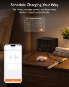 4 Type-C Retractable Wall Chargers and 1 Power Strip with App Remote Control, 12-in-1 Smart WiFi Modular Charging Station