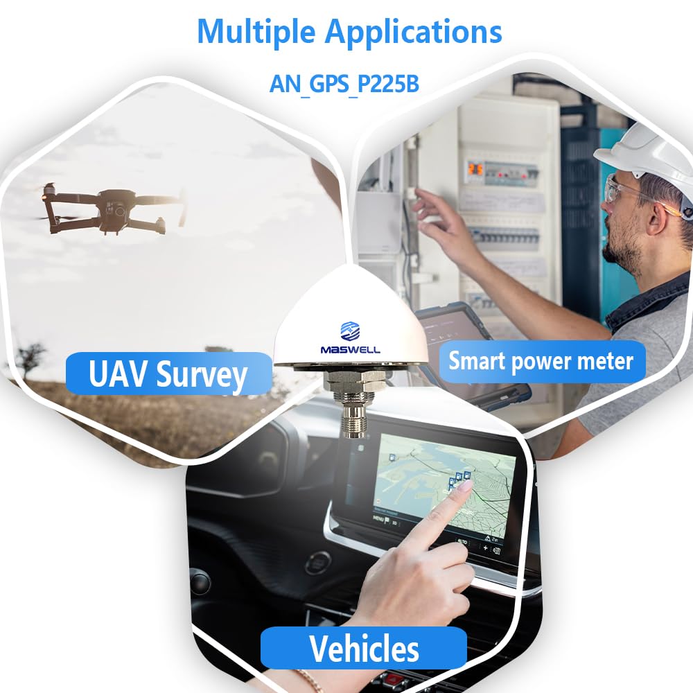 Maswell GNSS Navigation Surveying Antenna, High Precision CM Level GPS (L1/L2/L5), GLONASS (G1/G3), Galileo (E1/E5a/E5b), Beidou (B1/B2), and QZSS (L1/L2/L5) for Vehicle Marine Boat Drone