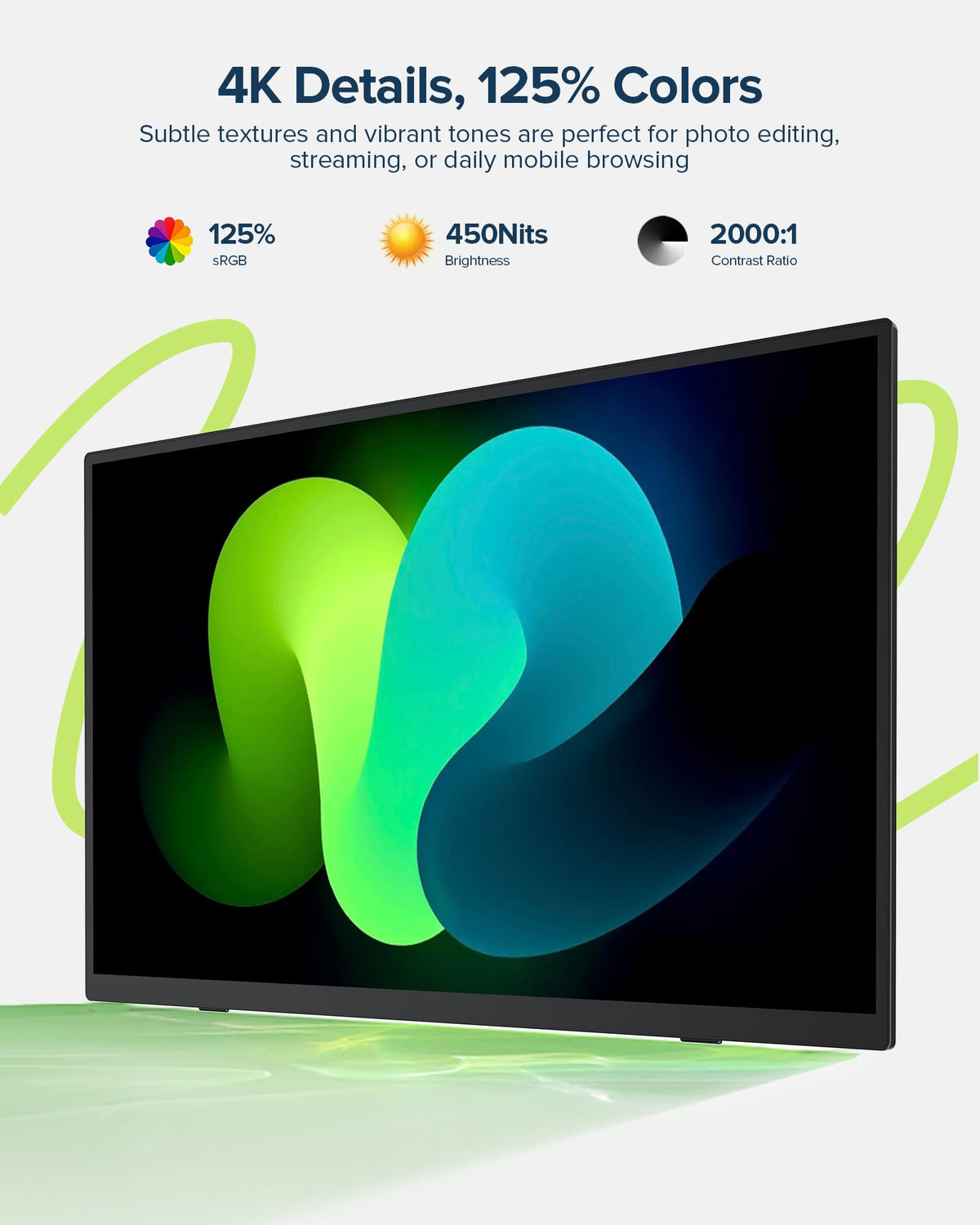 EVICIV Portable Monitor 4K Touchscreen 15.6", 3840 * 2160 UHD, 125% sRGB