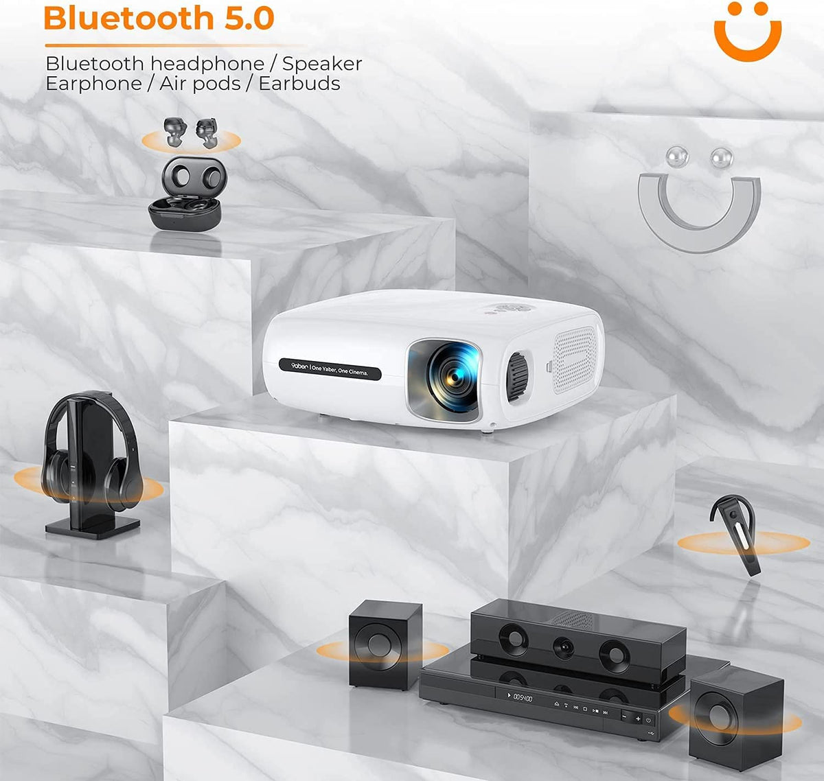 YABER Pro V7 12000L 5G WiFi Bluetooth Projector, Native 1080P Projector 4K Support, Auto 6D Keystone Correction &4P/4D, HD Movie Projectors Home&Outdoor Video 4K Projector for iOS/Android/TV Stick