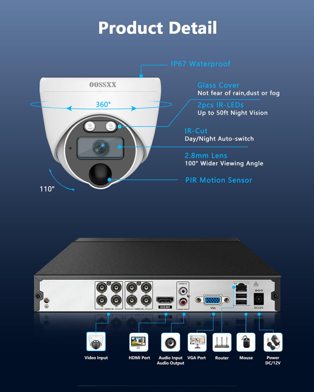 4K HD-Analog Outdoor Security Camera System Wired Dome Cameras 8Pcs 1TB HDD