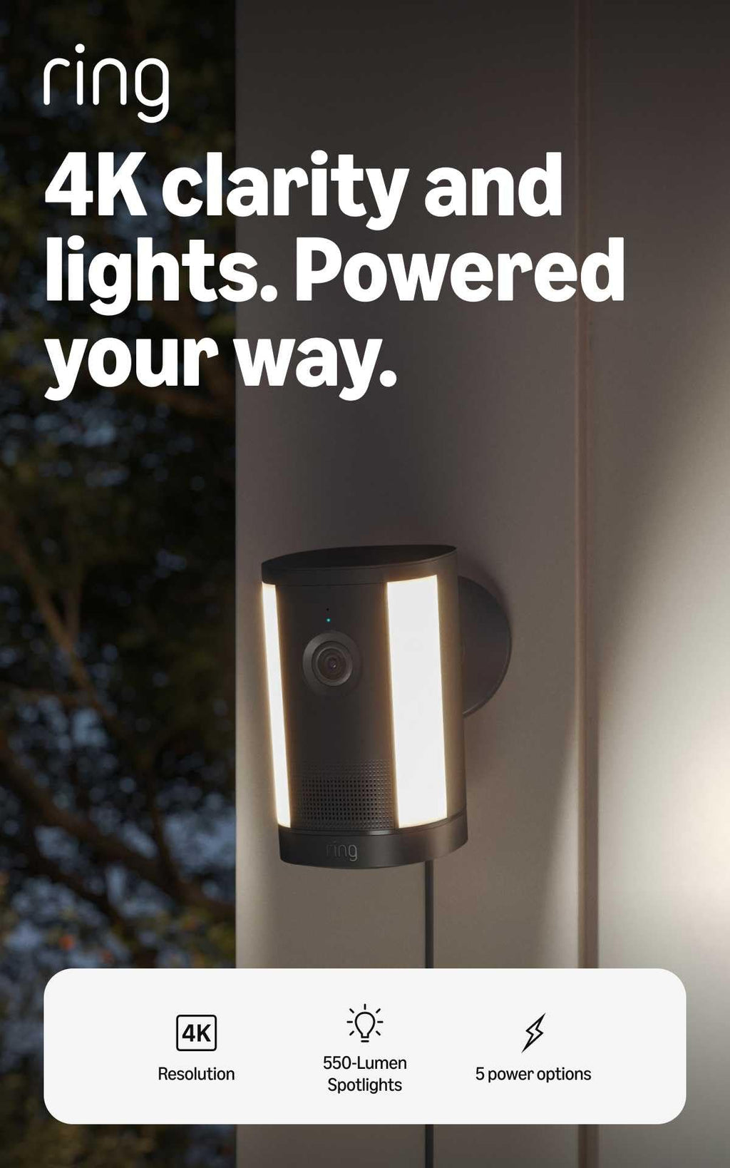 Ring Spotlight Cam 4K Plus, Battery, Retinal 4K, Easy DIY install, Motion-Activated Spotlights, Home or business security, White
