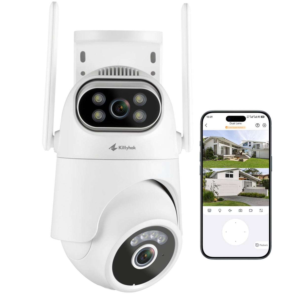 Wireless Security Camera System with 10" Touchscreen Monitor, 2K Dual Lens