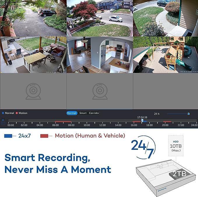 ONWOTE 8 Channel 4K NVR Security Camera System, 6X 8MP 125° PoE IP Cameras