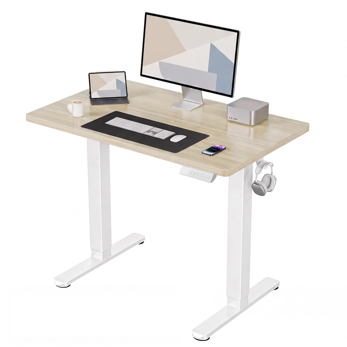 HUANUO 55x28 Inch Electric Standing Desk, Adjustable, Light Vintage Brown