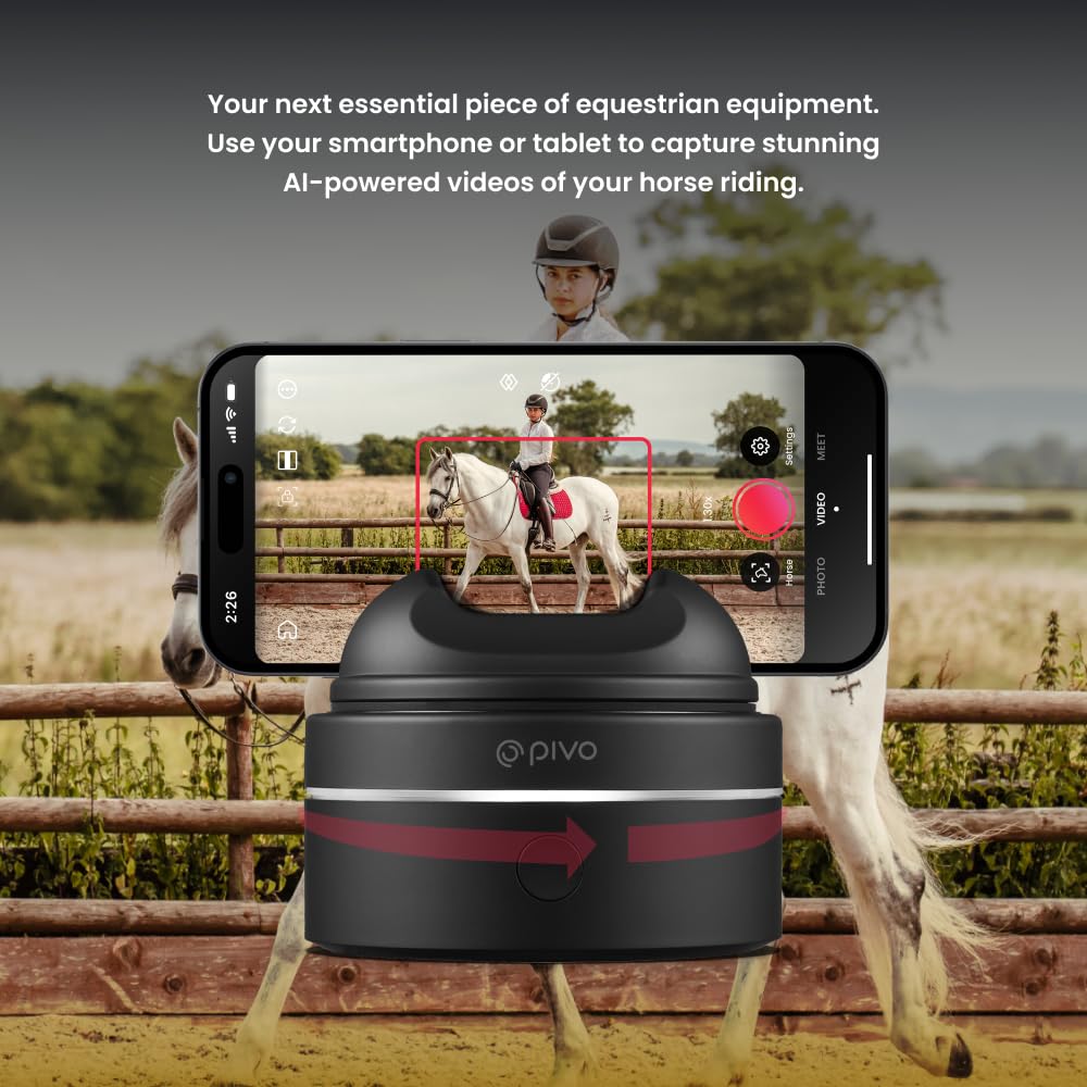 Pivo Equestrian Starter Pack Auto Tracking Phone Holder, Face, Body & Horse Tracker, 360° Rotation, 6 Speed, Stand for Video Recording (Black - Max Starter Pack)