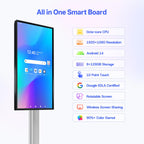 JAV Smart Board 43 Inch, Interactive Whiteboard with Rotating Touchscreen, EDLA Certified, Android 14, Wireless Mirroring for Classroom Teaching, Live Streaming, Office (Wall Mount Included)