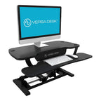 PowerPro 40 Inch Electric Standing Desk Converter – Push-Button Height Adjustable Sit to Stand Desk Riser for Triple Monitors & Laptop – Motorized Desktop Workstation with Wide Keyboard Tray