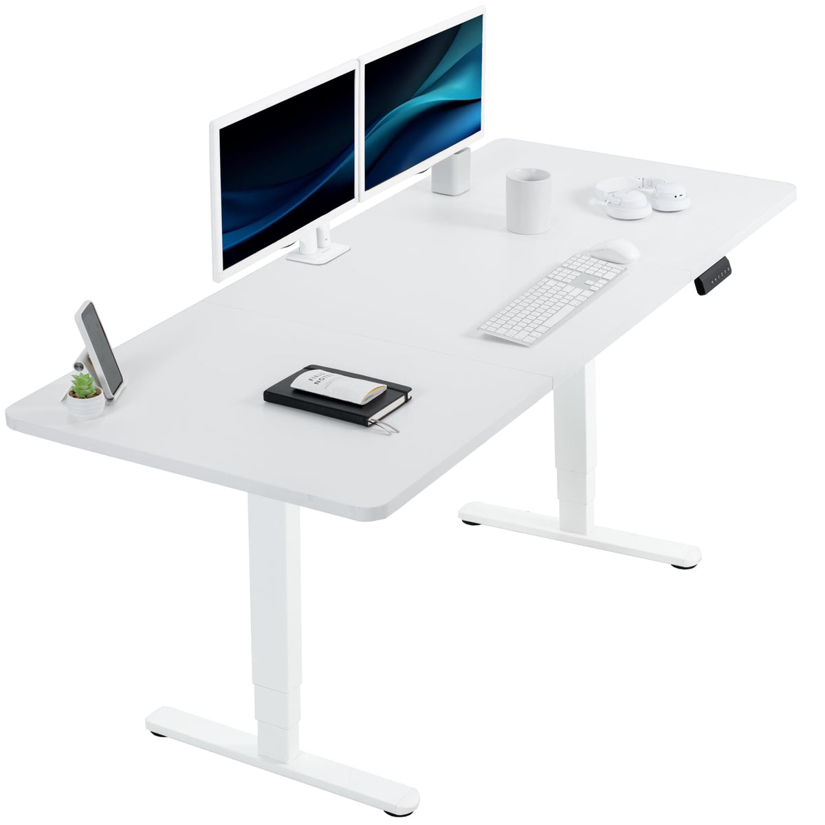VIVO Electric Dual Motor Standing Desk, 71" x 30" Dark Walnut Top