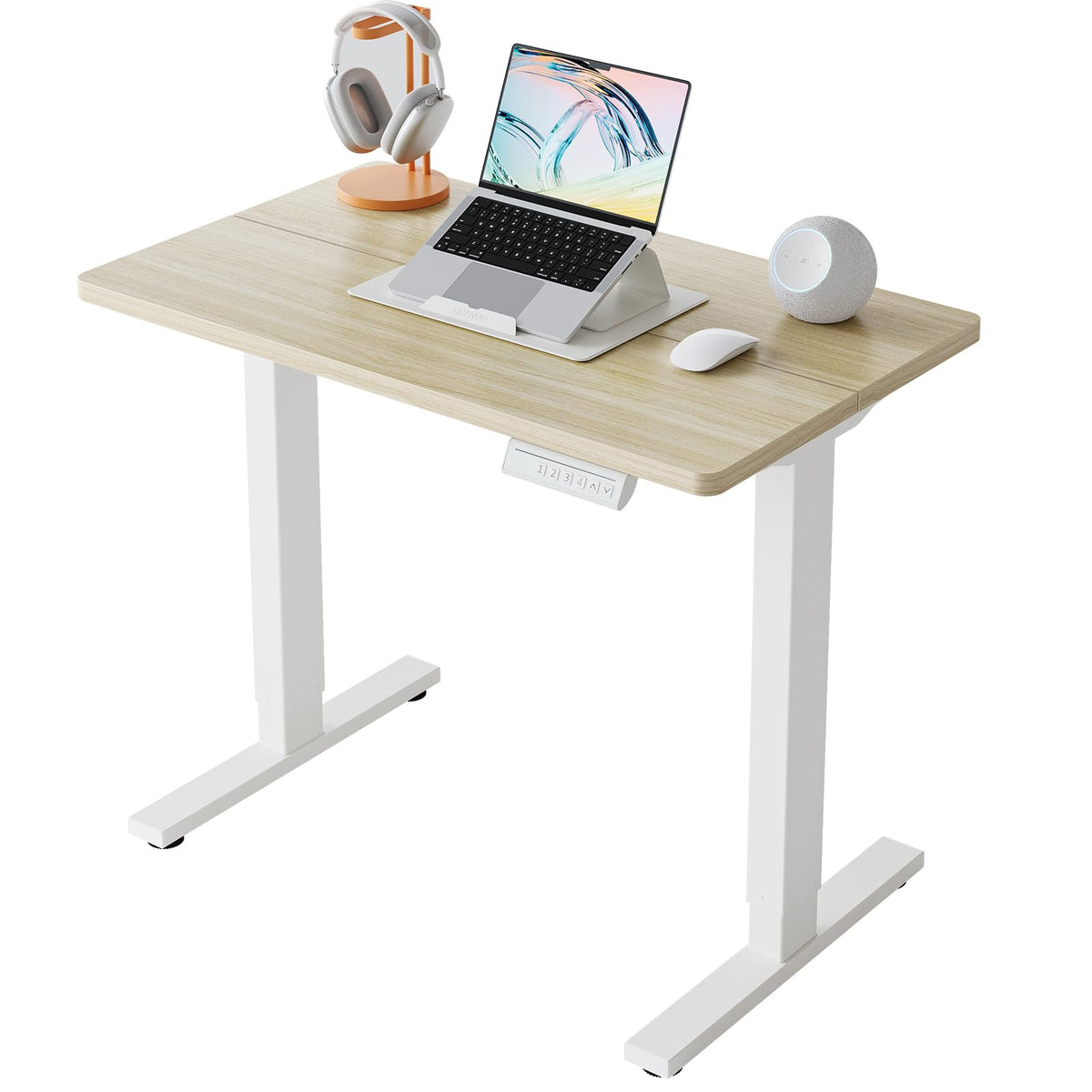 HUANUO 55x28 Inch Electric Standing Desk, Adjustable, Light Vintage Brown