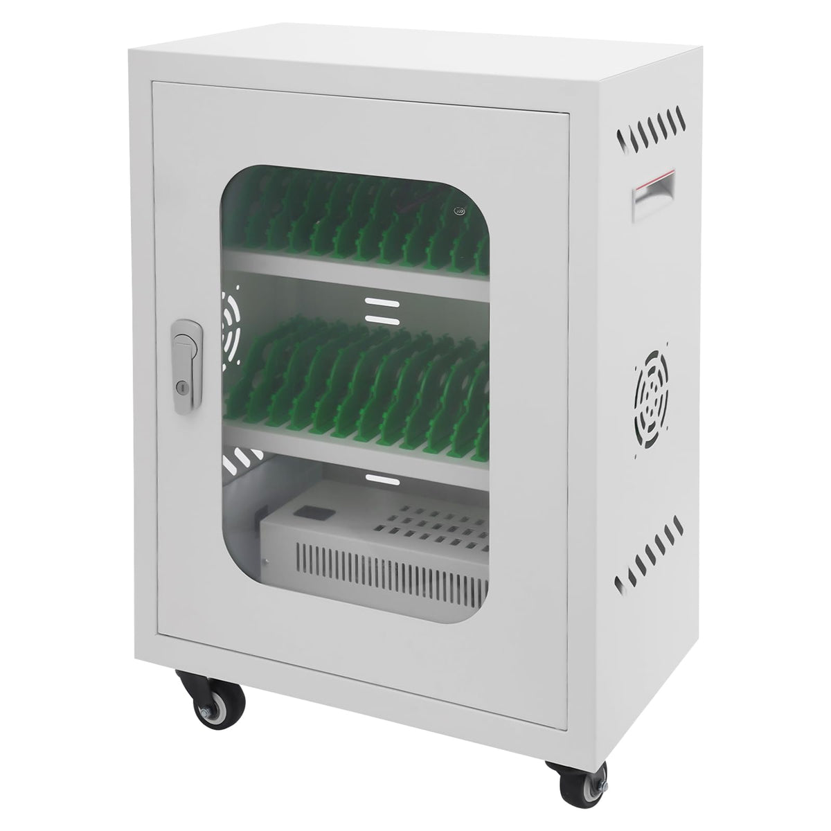 30 Slots Cell Phones Charging Station, Rechargeable Cellphone Locker Storage Charging Station, Mobile Charging Cart with Charging Ports, Wheels & Combination Lock (Black)