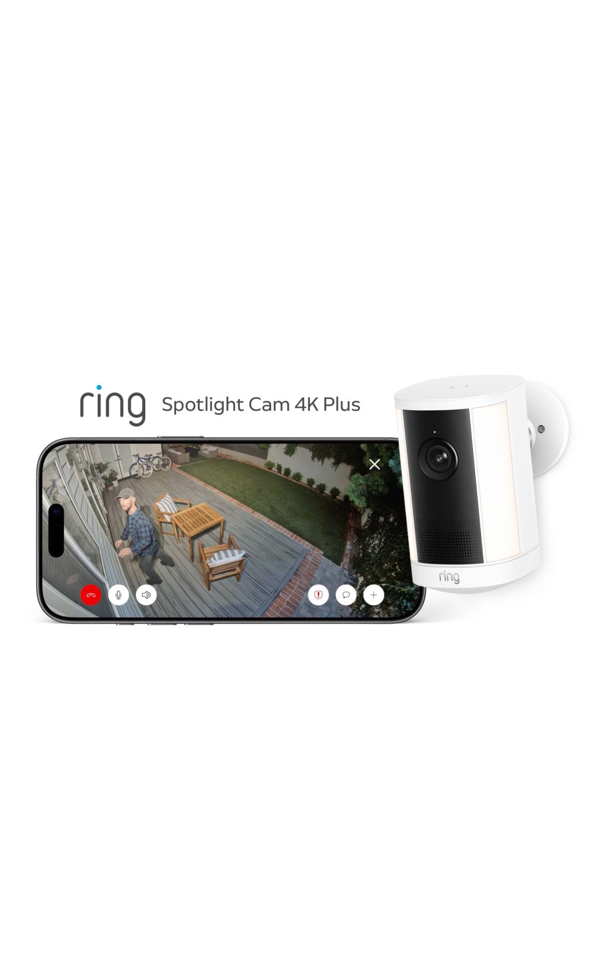 Ring Spotlight Cam 4K Plus, Battery, Retinal 4K, Easy DIY install, Motion-Activated Spotlights, Home or business security, White
