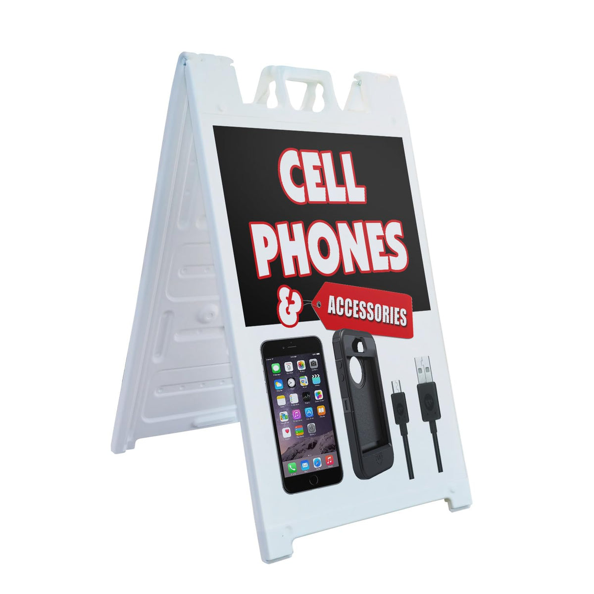 A-Frame Sidewalk Cell Phones & Accessories 24" x 36" Double Sided A-Frame Sidewalk Sign, Includes 2 Plastic Inserts | Foldable Portable White Signicade Sandwich Board Signs