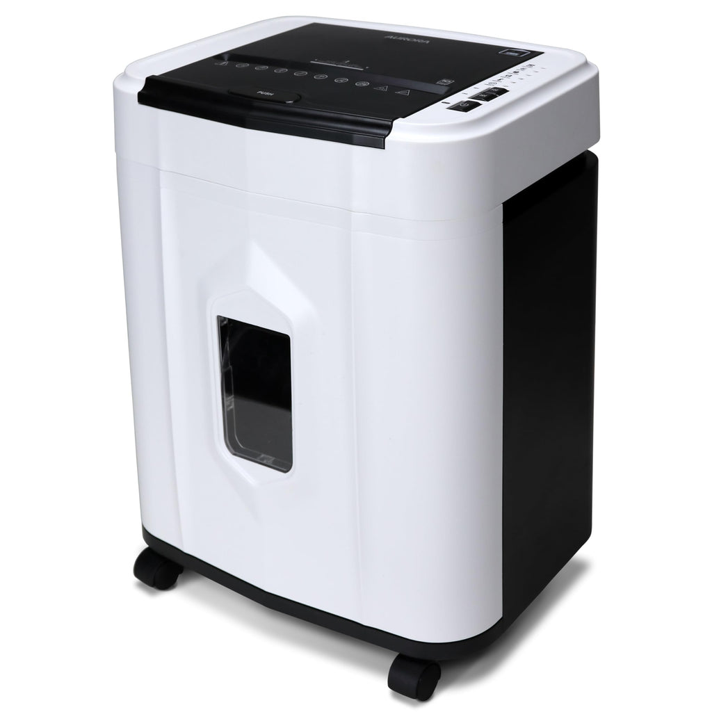 Aurora Professional Grade 120-Sheet Auto Feed Micro-Cut Paper and Credit Card Shredder with 5 Gallon Pullout Basket / 30 Minutes/Security Level P-4 (White/Black)
