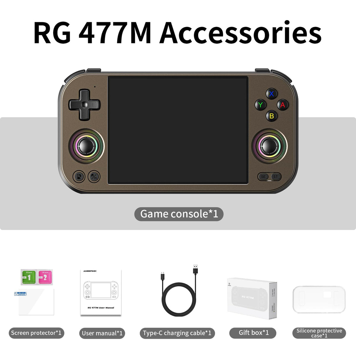 RG477M Retro Handheld Game Console , Aluminum Alloy CNC Dimensity 8300 Android14 System 4.7-inch Touch Handheld Game Console WiFi/Bluetooth Hall Joystick RGB Light 5300mah
