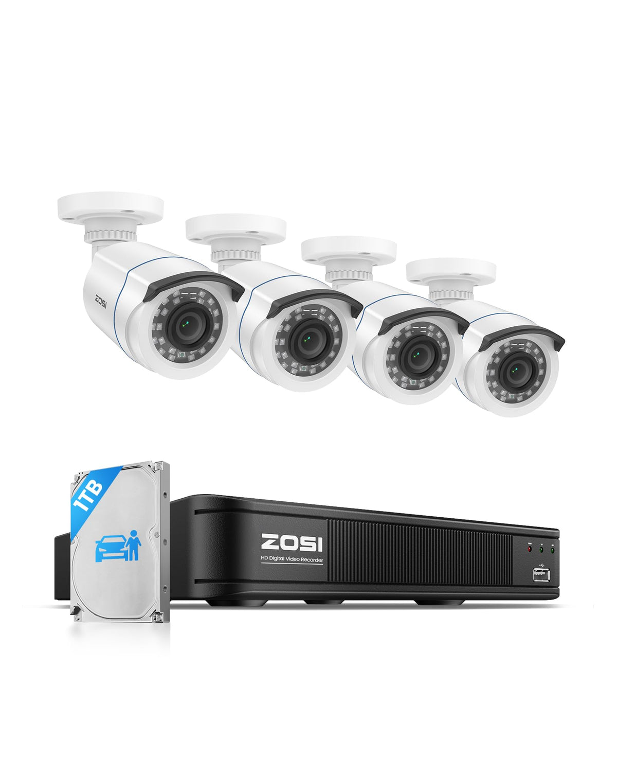 ZOSI 8CH 3K Lite Wired DVR Security Camera System, 4 x 1080p Camera,1TB HDD