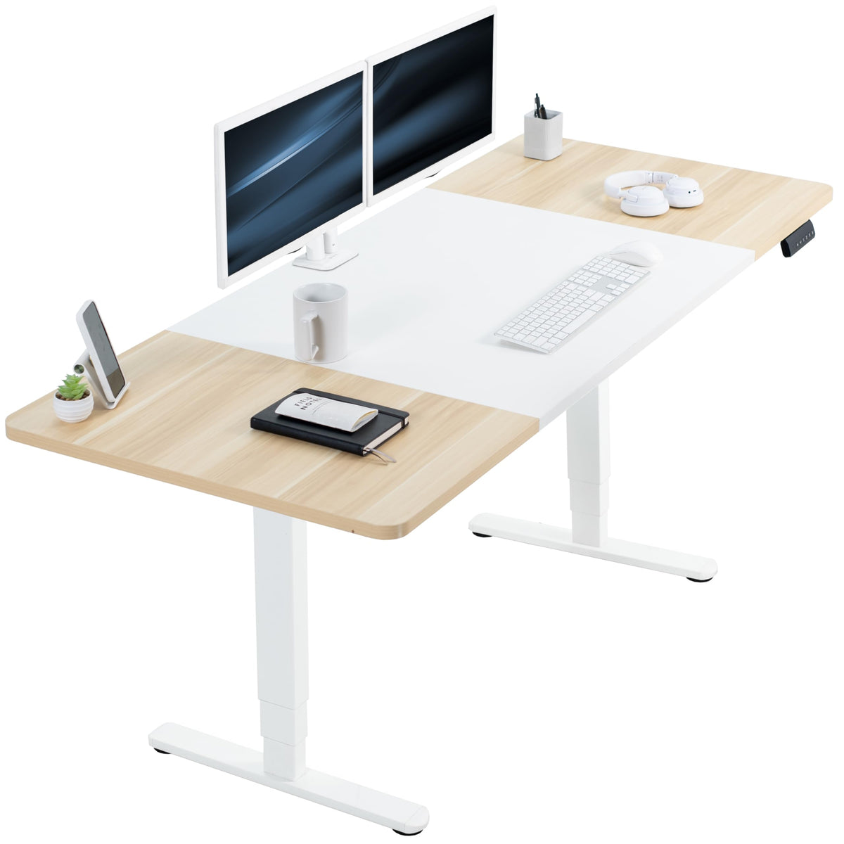 VIVO Electric Dual Motor Standing Desk, 71" x 30" Dark Walnut Top