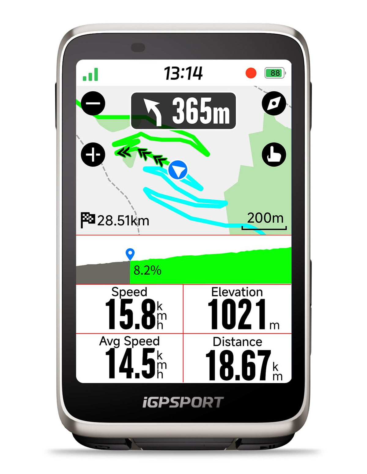iGPSPORT BiNavi Bike Computer, 3.5‘’ Touch Screen Map Navigation Music Control Climb Tips, Wireless GPS Cycling Computer